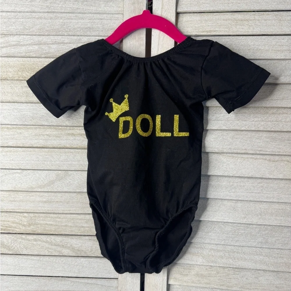 Small Shop “DOLL” Crown Leotard Size 3/4 Black Gold Dance Costume Toddler Girl